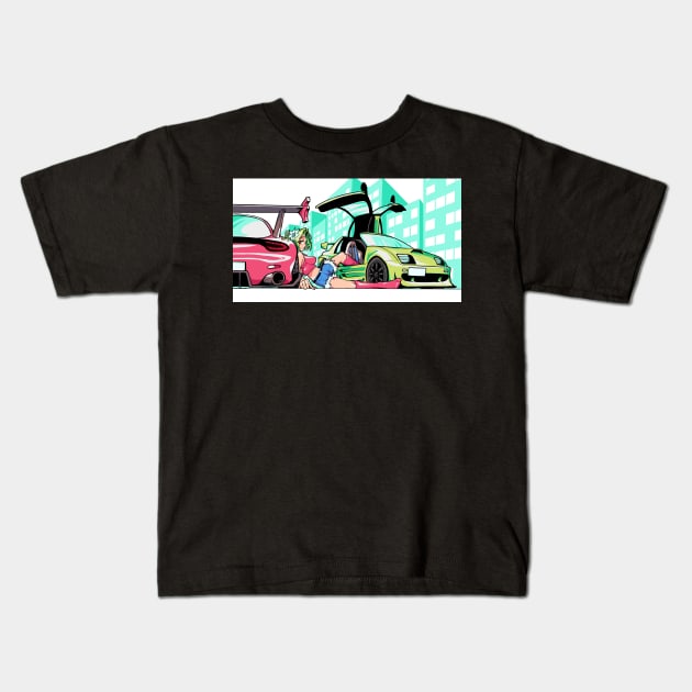 Girl with JDM Cars Kids T-Shirt by kizupoko